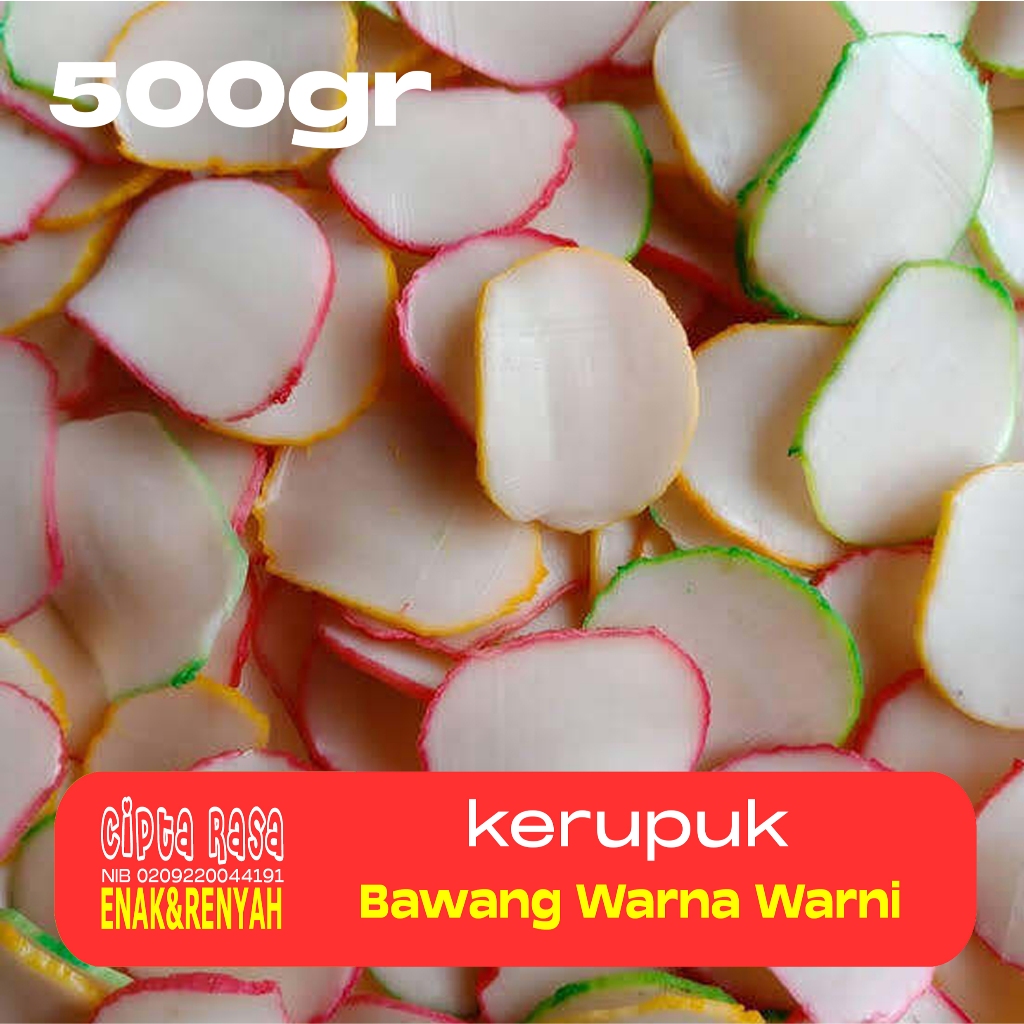 

KERUPUK BAWANG / KERUPUK SEBLAK WARNA WARNI KEMASAN 500GR