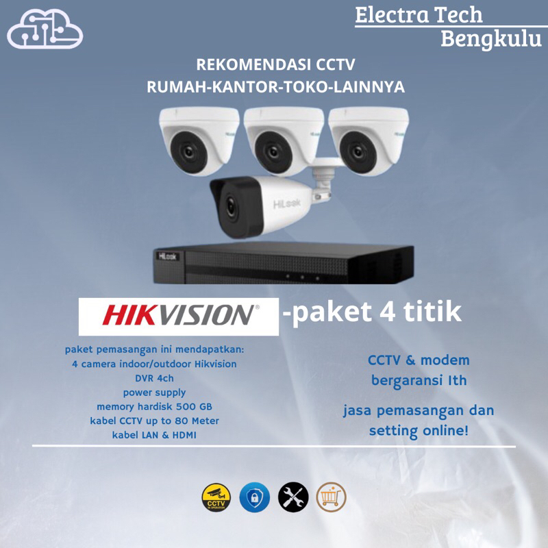 PAKET 4 TITIK PEMASANGAN CCTV-BRAND HIKVISION