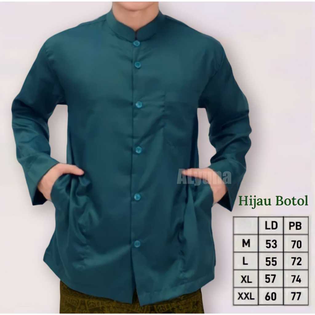 Koko Haibah Lengan Panjang Saku Samping Koko Hijau Botol Koko Habaib Putih Polos Murah Baju taqwa