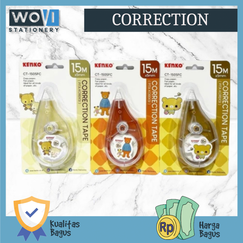 

[WOVI STATIONERY] Correction Tape Kenko CT-1505FC Bear Lucu / Correction Tape CT-1505FC Kenko Bear [PCS]