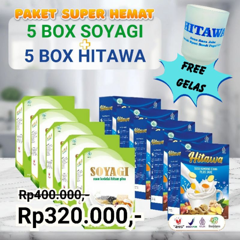 

PAKET SUPER HEMAT 5 BOX HITAWA dan 5 BOX SOYAGI [Free Gelas]