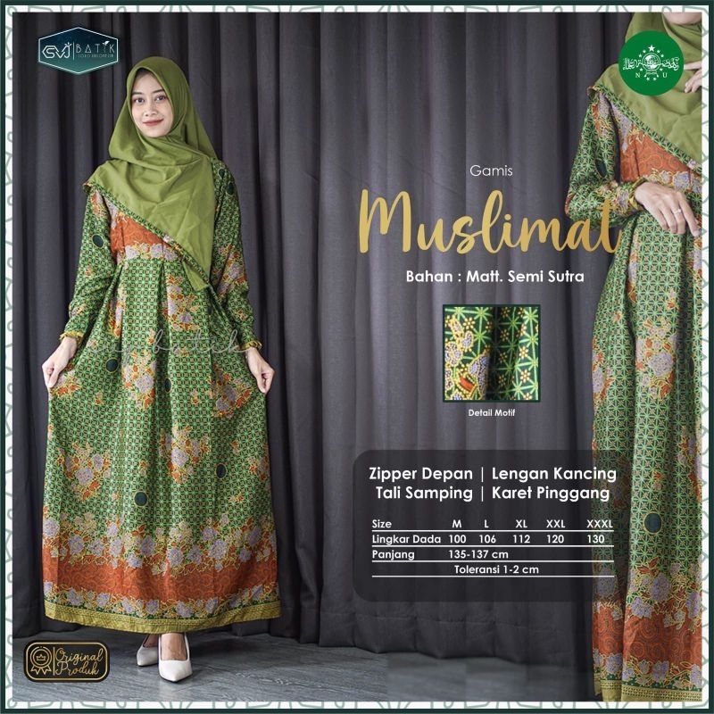 GAMIS MUSLIMAT NU TERBARU 2025 SERAGAM PENGAJIAN BATIK NU WANITA HIJAU SEMI SUTERA MAYUNG PREMIUM