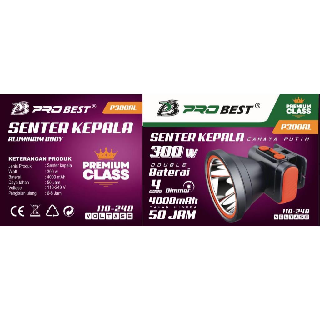 SENTER KEPALA / HEADLAMP MERK PROBEST PREMIUM 300 WATT CAHAYA PUTIH TAHAN 50 JAM