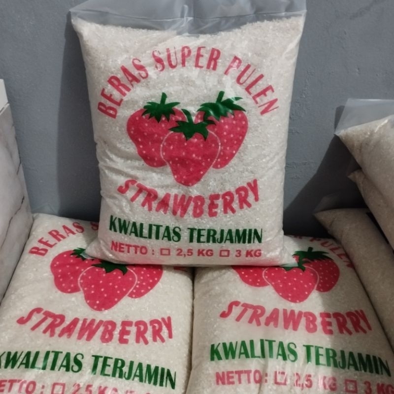 

Beras Super Premium cap Strawbery 3 kg, beras pulen, Putih, Bersih, tanpe Pengawet