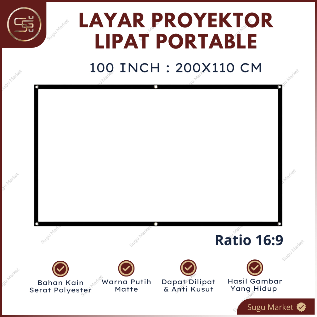 LAYAR PROYEKTOR LIPAT 100 INCH PORTABLE 16:9 SCREEN PROJECTOR FOLDED