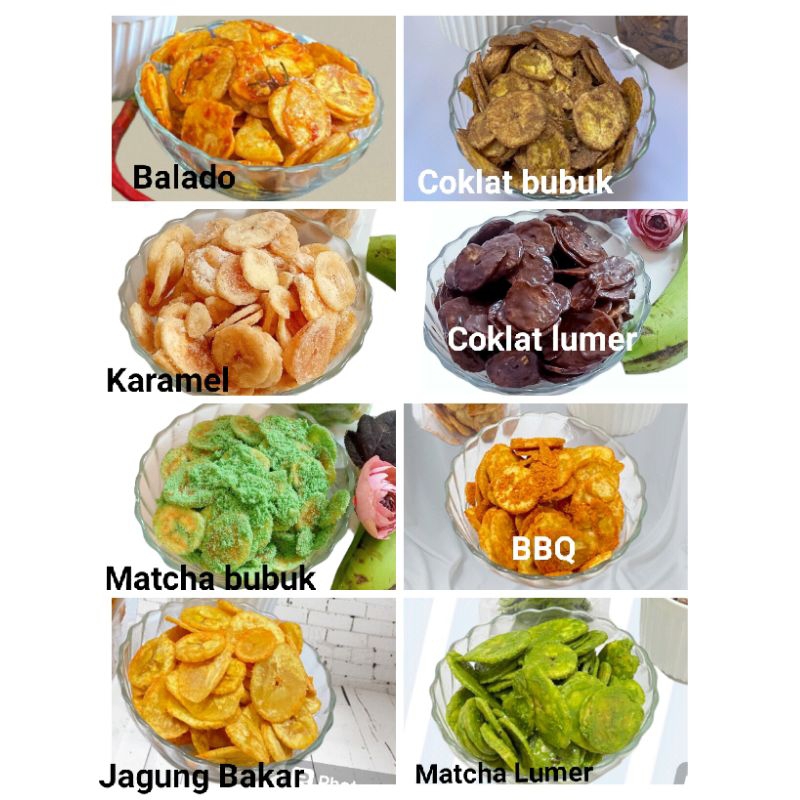 

Keripik pisang aneka rasa kemasan kecil/ coklat/ matcha/ karamel/ asin/ tiramisu