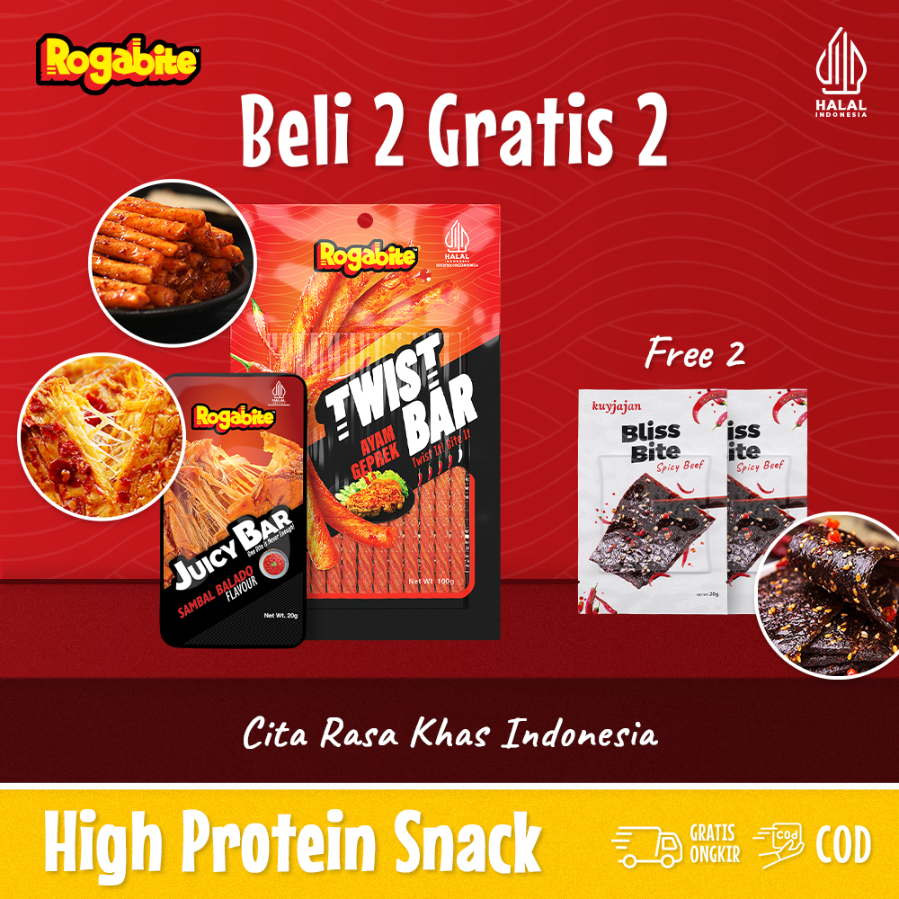 

Rogabite - [Halal] [Beli 2 Gratis 2] Twist Bar & Juicy Bar Free Bliss Snack Camilan | Latiao Halal