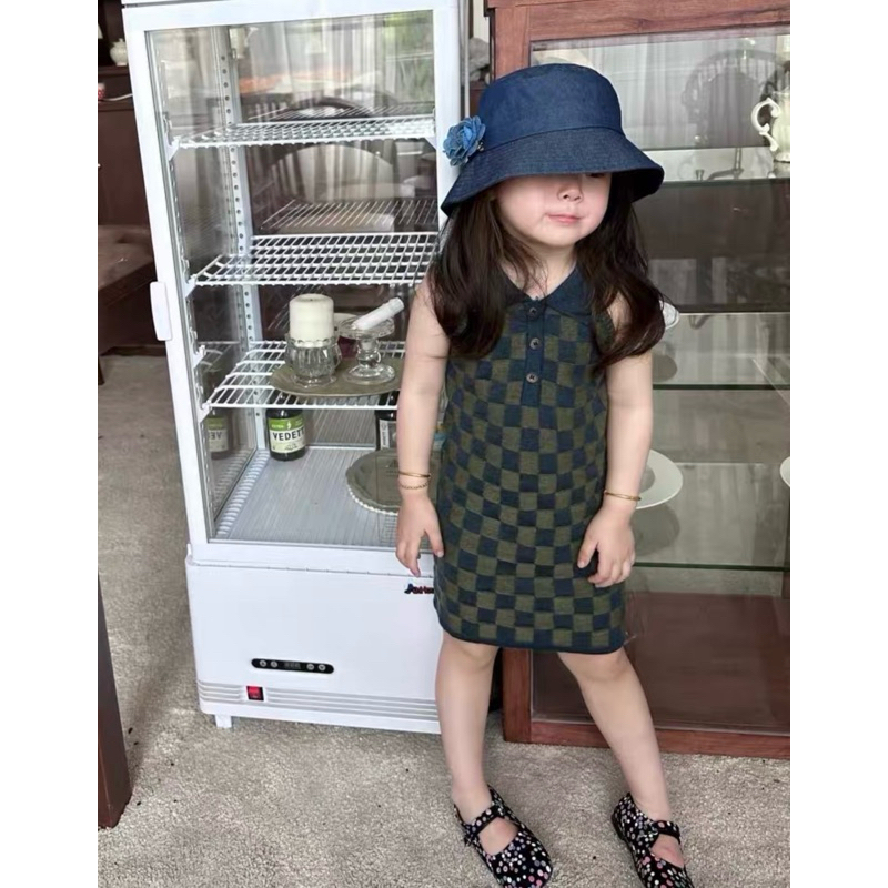 RRkids Baju dress anak model midi motif kotak kotak , kualitas bahan PREMIUM