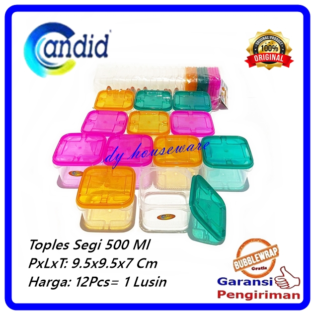 12Pcs Toples Kue Segi 500Ml Kotak Kue Plastik Transparan Bening Kedap Udara Viral Pack 500 Candid ( 
