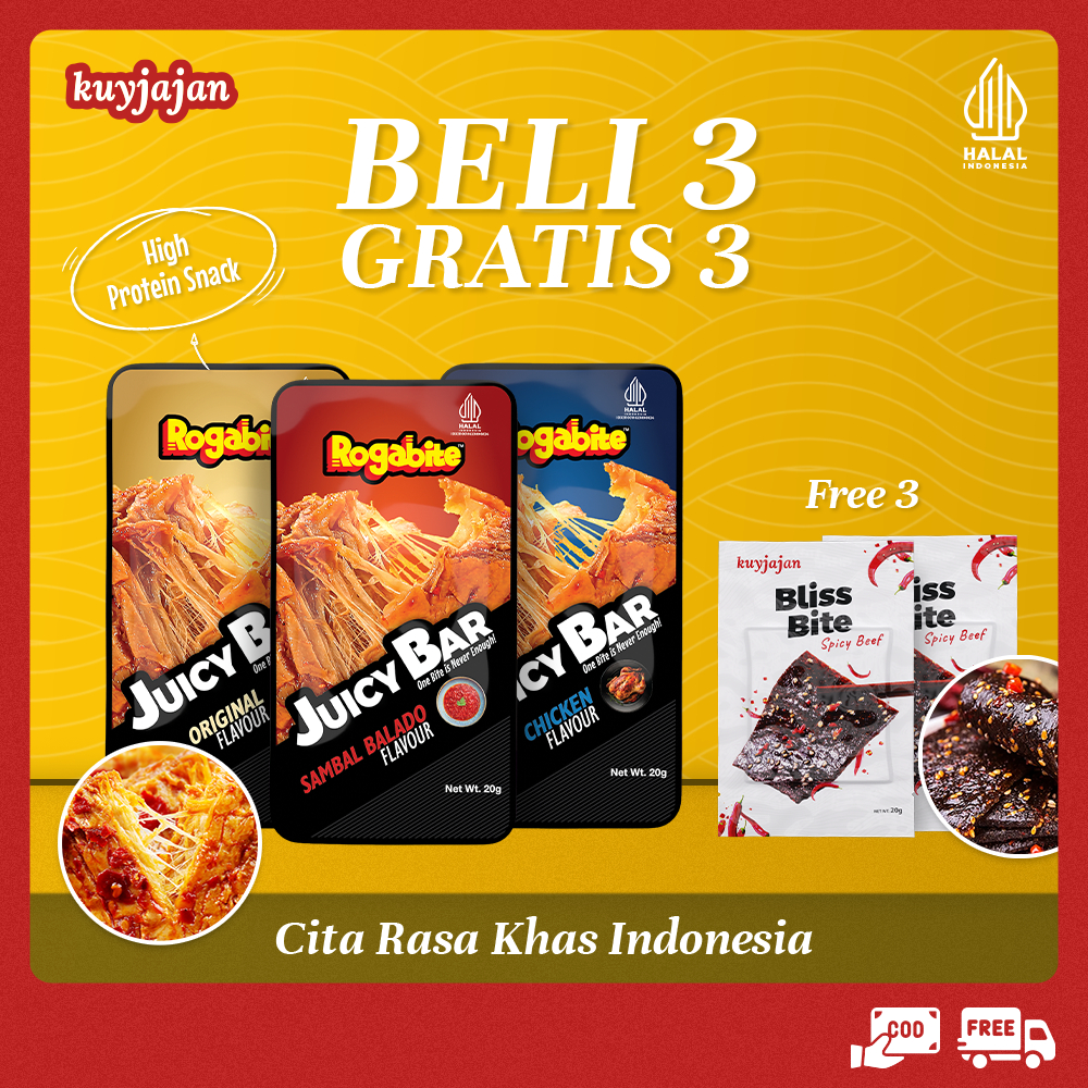 

KuyJajan [HALAL] [BELI 3 GRATIS 3] Juicy Bar Free Bliss Bite | Snack High Protein | Camilan Makanan Ringan | Latiao Halal