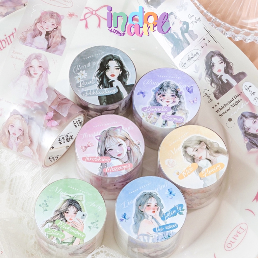 

(IAS) WS7 - Sticker Tape PET Isolasi Girl Flowers Stiker Roll Pastel Korean 3 cm x 2 meter