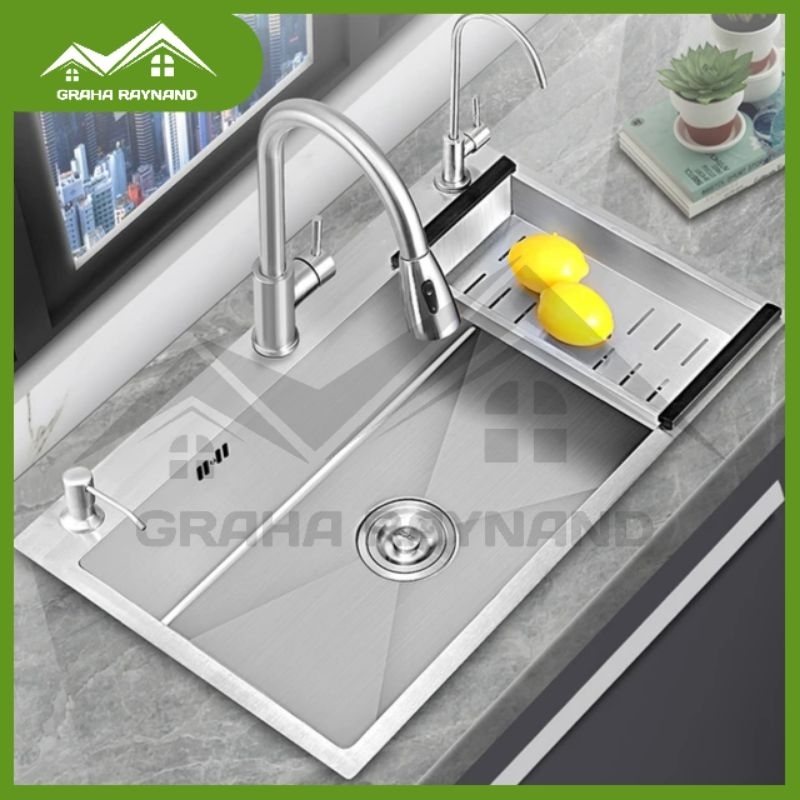 Paket Kitchen Sink 1 Lubang Silver Edition | Ukuran 68 cm × 45 cm