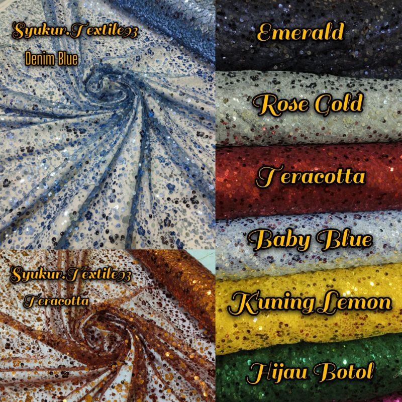 Kain Tile Payet Squeen Premium / Tule Payet Zuhair kaca / Bahan squeen payet Mewah