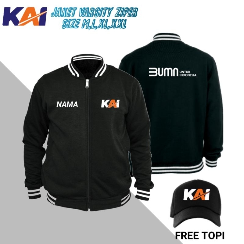 Jaket Varsity Zipper Logo KAI (Kereta Api Indonesia) Free Topi Bisa Custom Nama