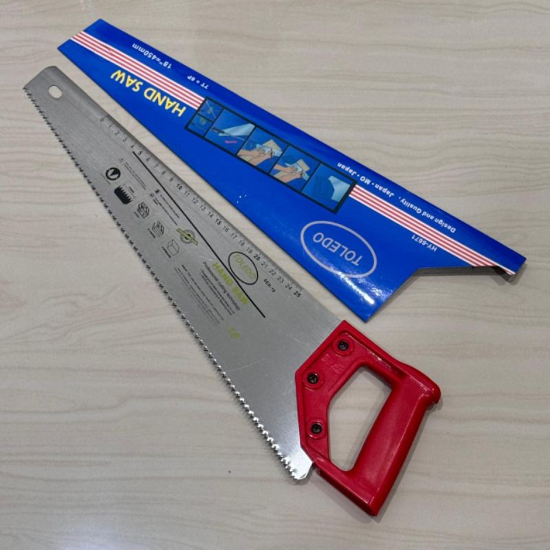 gergaji kayu 18 inchi handsaw TOLEDO pvc handle gergaji potong belah kayu 45cm gergaji manual tangan