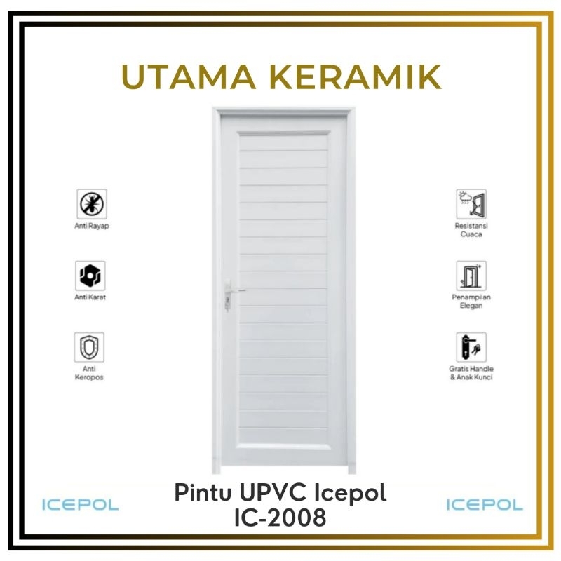 Pintu UPVC 80x200 Icepol IC 2008 Putih - Pintu UPVC Kamar Mandi Putih