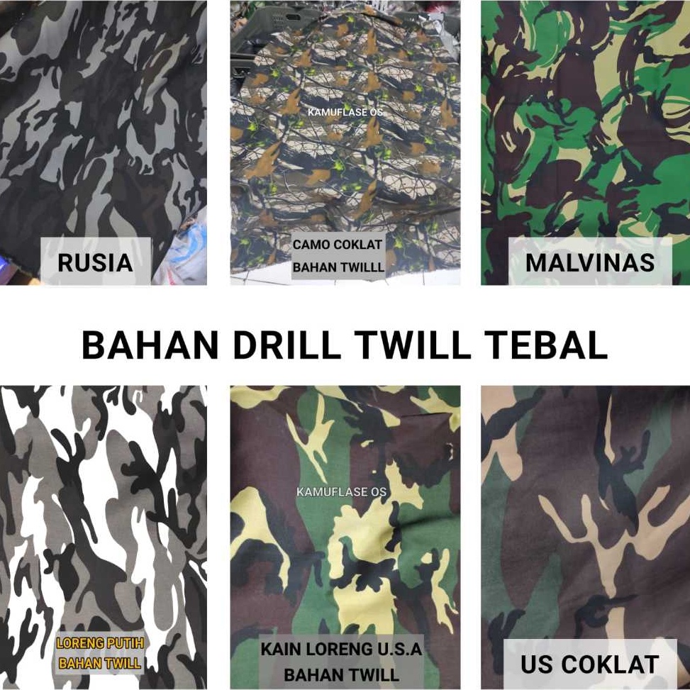 ART K85U Kain loreng army  Bahan Dril Twill Tebal Loreng Camo US Woodland Rusia Salju loreng putih
