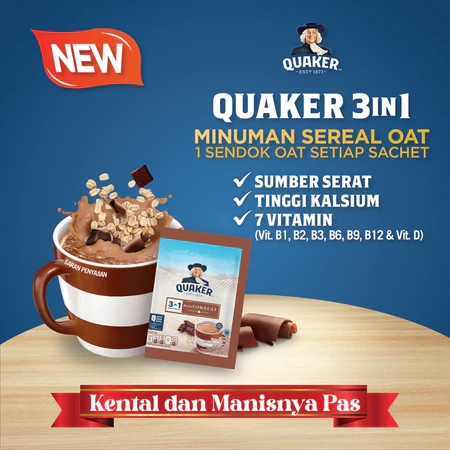 

(Isi 8 pcs) Quaker 3-in-1 Minuman Sereal Oats 3 in 1 Gandum Cereal Sarapan Sehat