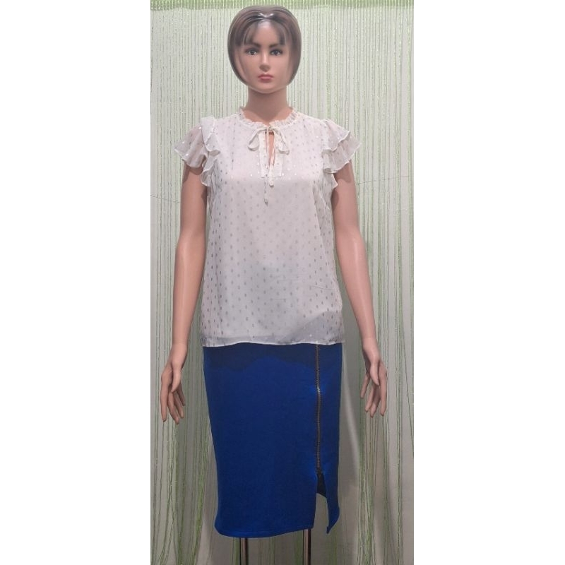 Blouse blus Putih Polkadot