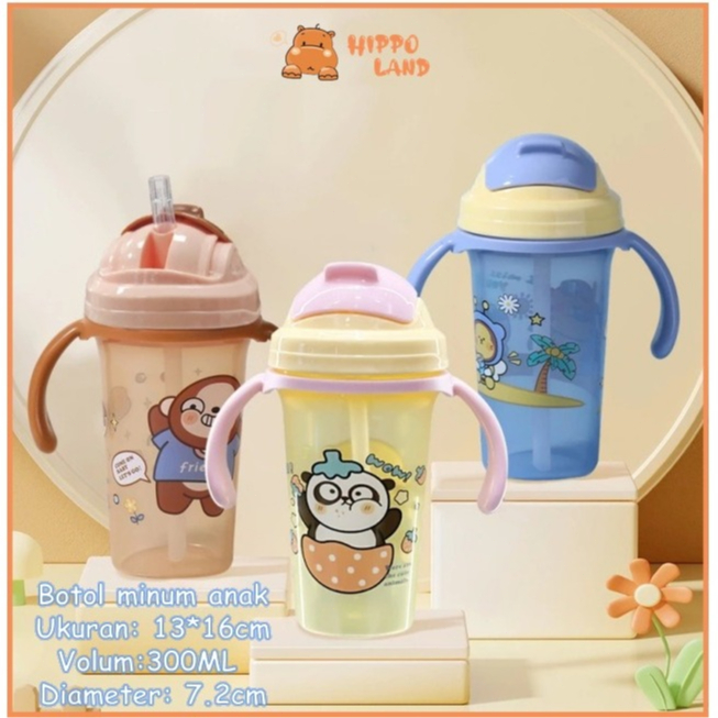 HIPPOLAND Botol Minum Anak Sekolah Karakter Botol Minum Sedotan Anak 300ML Training Cup Anak Bayi 46
