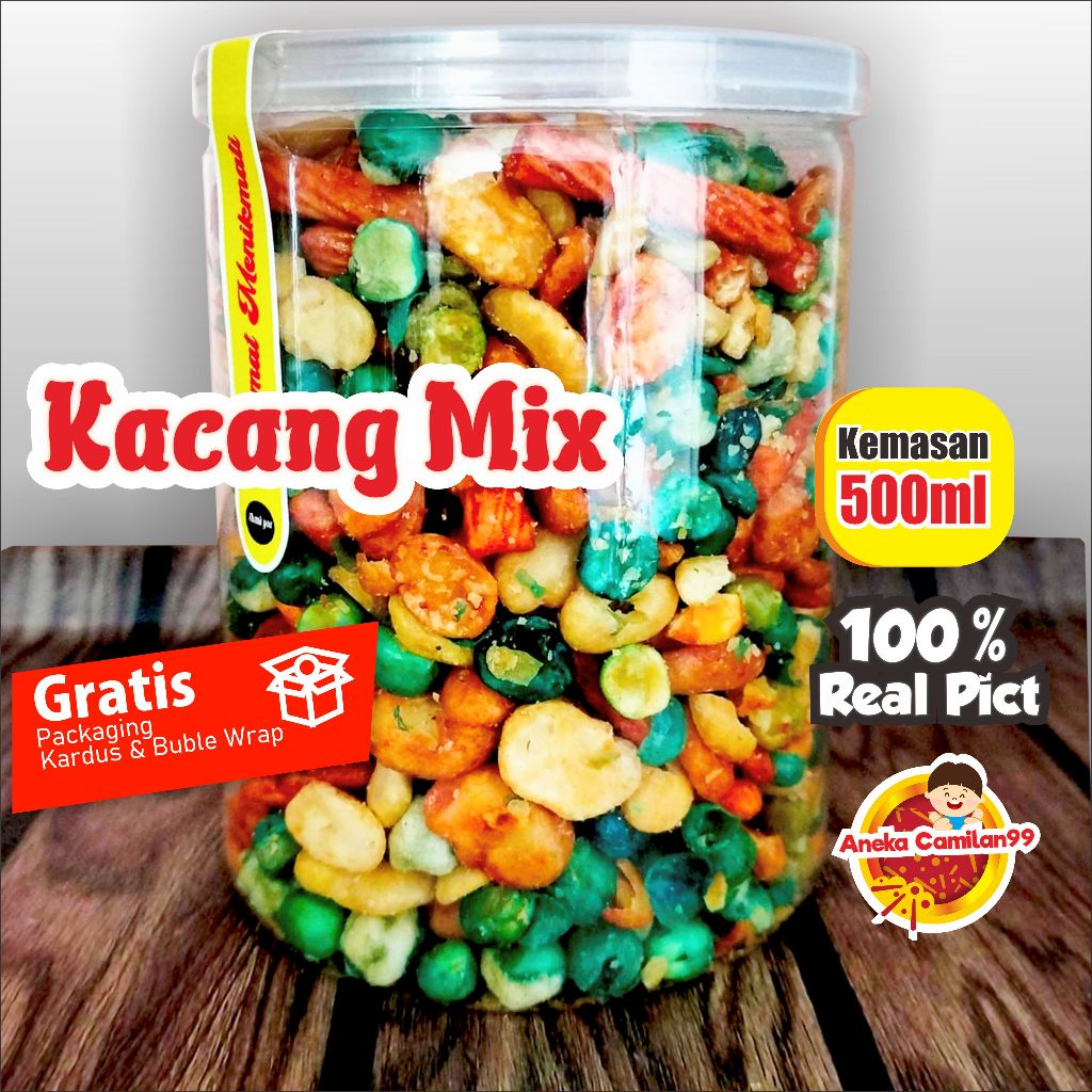 kacang mix kacang campur kemasan toples 500ml