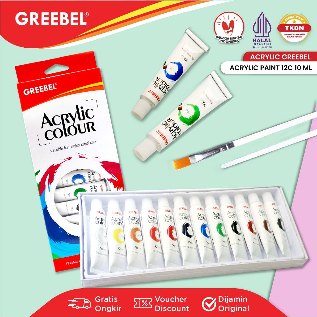 

GREEBEL Cat Lukis Akrilik Set 12 Warna / Cat Acrylic Set (12x10ML)