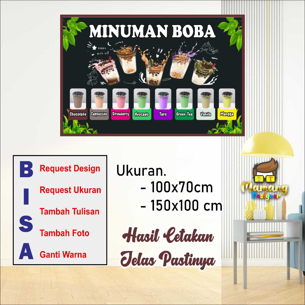 Cetak Spanduk Banner Boba Varian Rasa Design Warna Hitam bb