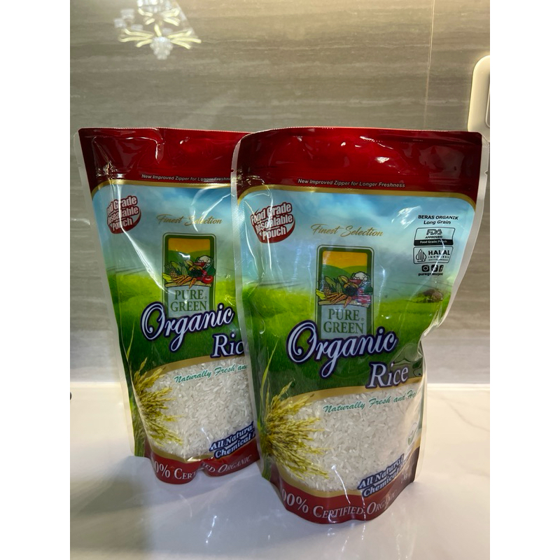 

Pure Green / organic rice / long gain / food grade resealable pouch / natural fresh and healthy / mpasi / beras mpasi / balita / dewasa