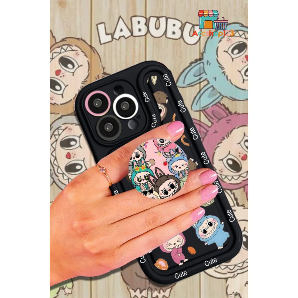 AS4424 SSP007 SOFTCAE CASING MOTIF LABUBU RAINBOW POPSOCKET CUTE UNTUK OPPO A1 A1K A3X A3S A5 A5S A7