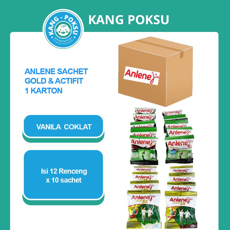 

ANLENE SACHET 25GR PAKET 1 KARTON GOLD & ACTIFIT VANILA COKLAT ISI 12 RENCENG X 10 SACHET 25 GR SSSC