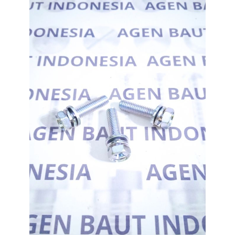 Baut Double Ring Plat + Ring Per M6x25 Kepala Kombinasi