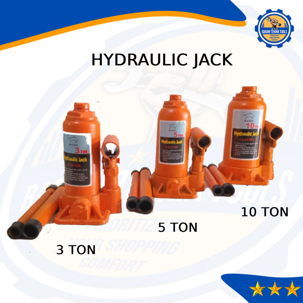 RUSH DONGKRAK BOTOL 3 TON/5 TON/10 TON(HYDROLIC JACK RUSH)TIGA UKURAN DONGKRAK BOTOL HYDROLIC RUSH