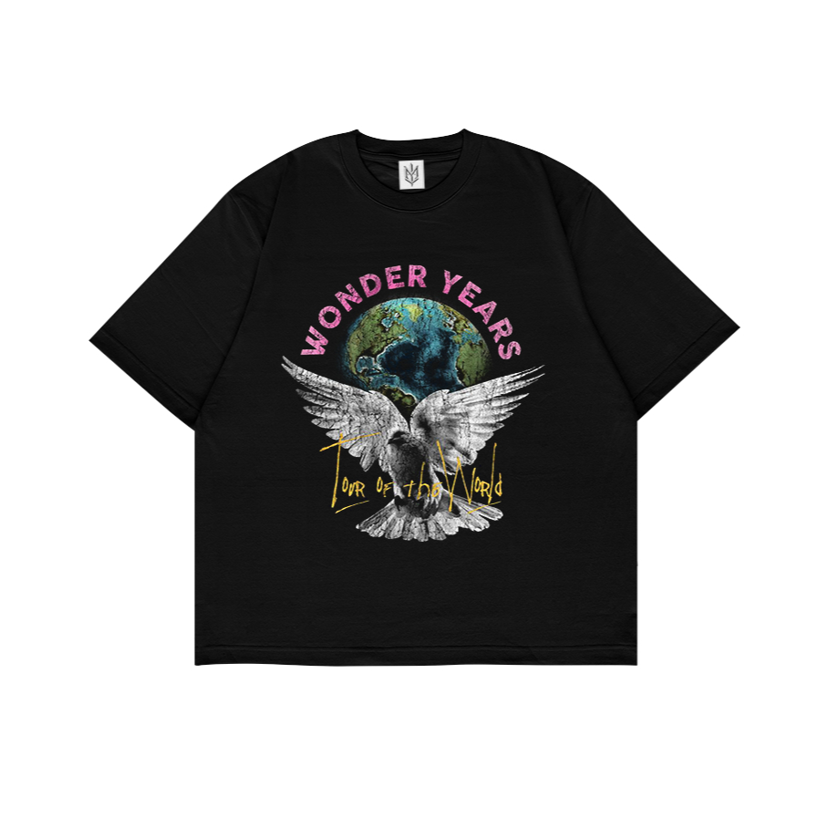 KAOS BAJU WONDER YEARS TOUR OF THE WORLD | T-SHIRT OVERSIZE HITAM STYLE Y2K VINTAGE BOOTLEG GRUNGE |