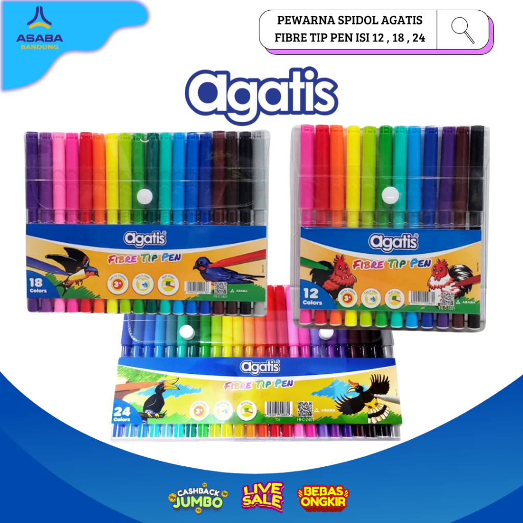 

Asaba Bandung - PEWARNA SPIDOL AGATIS FIBRE TIP PEN ISI 12 , 18 , 24