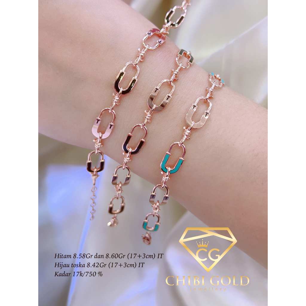 CHIBI GOLD Gelang Rose Rantai U Black and Tosca 750 Kadar 17K