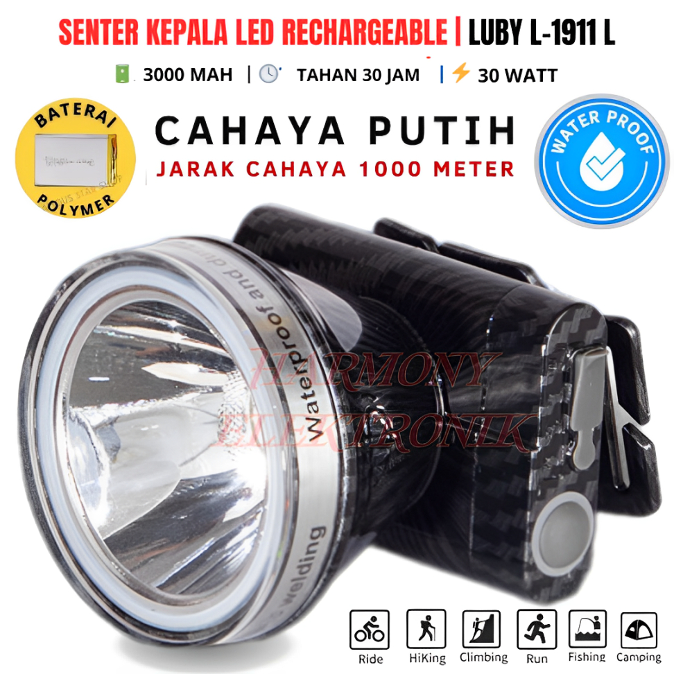 Senter Kepala Luby L-1911l / L 1911l 30w 30 Watt Art Master Pattern Headlamp Tahan Hingga 30 Jam | S