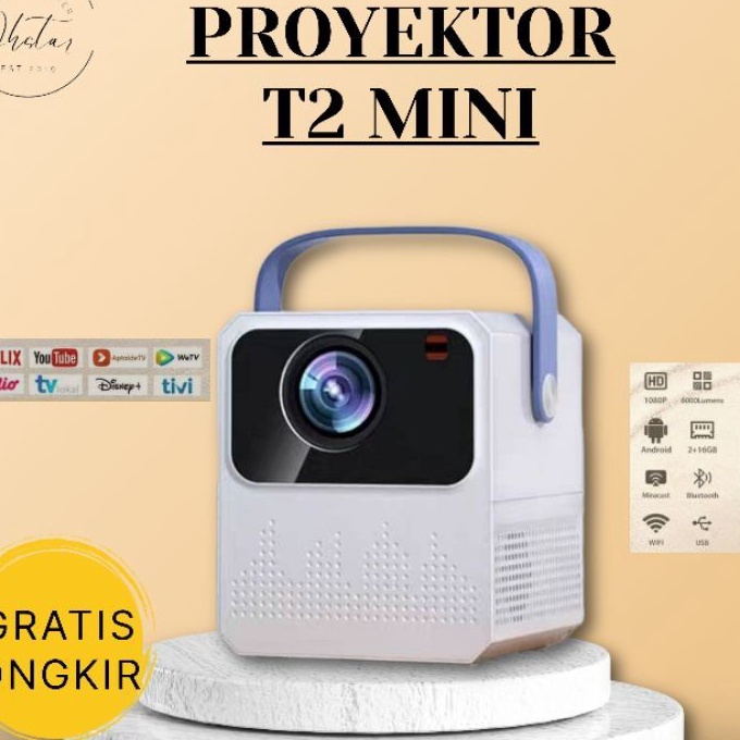 TREND proyektor portable support untuk mengajar proyektor android T2 MINI paket hub hp 8 lumens 18P 