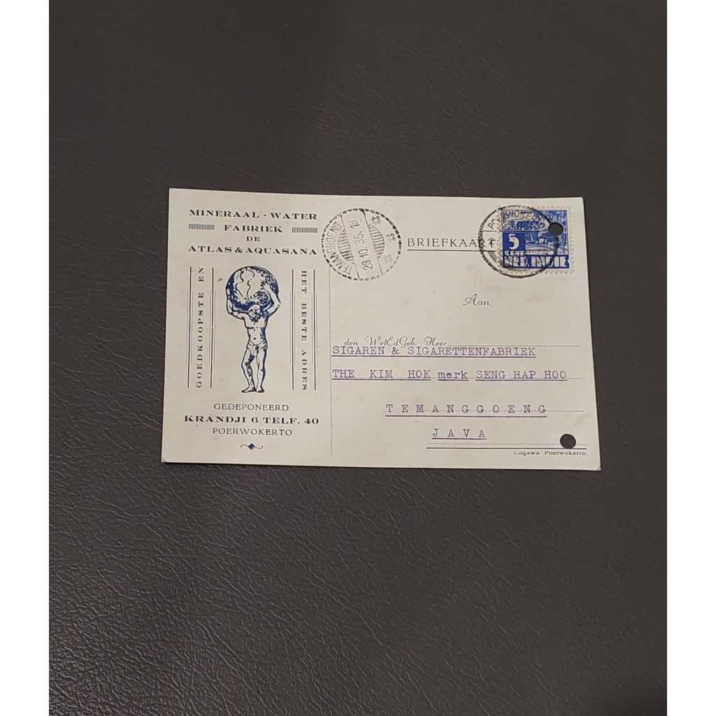 

kartu pos briefkaart mineraal water fabriek de atlas en aquasana 1936