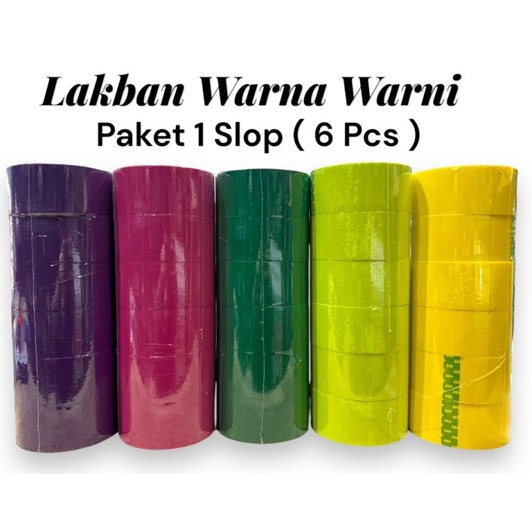 

ART X2W6 PAKET 1 SLOP ISI 6 PCS LAKBAN WARNA WARNI 45MM X 9Y OPP COLOR TAPE 45 x 9 yard Seven Star Merah Oren Orange Biru Hitam Putih Hijau Kuning Neon Stabilo Ungu Pink Magenta