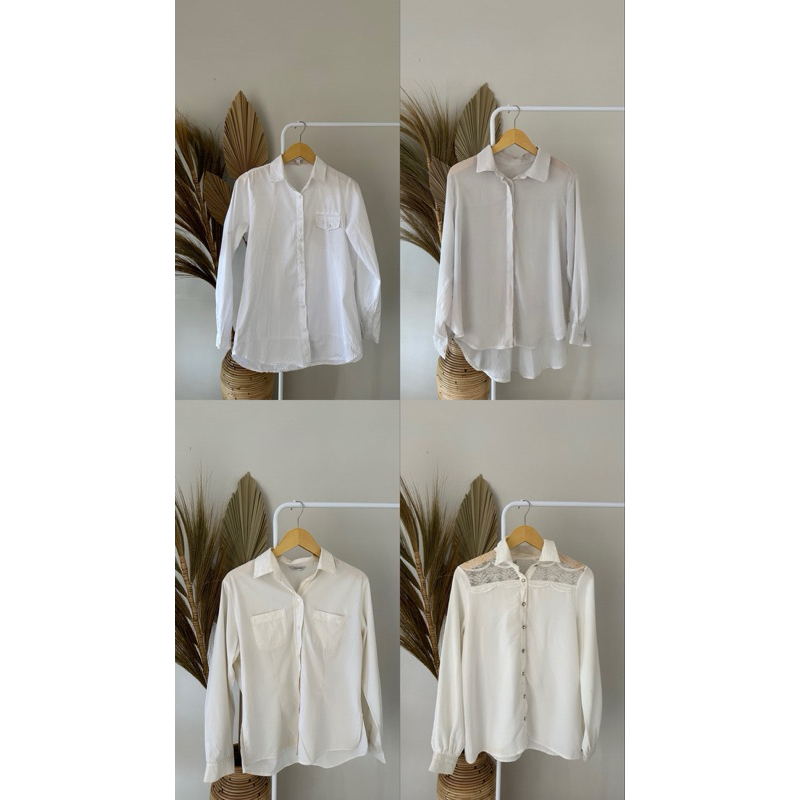 Atasan Putih Polos/Kemeja Putih Polos/Baju Lengan Panjang Putih Polos/Blouse Putih Polos