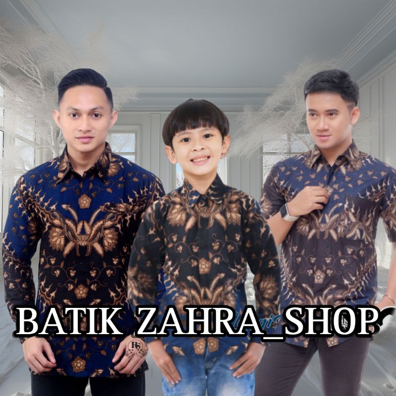 Kemeja Batik Anak Laki-laki Lengan Panjang Couple Batik Ayah dan Anak Cowok Warna Biru Navy Motif KE