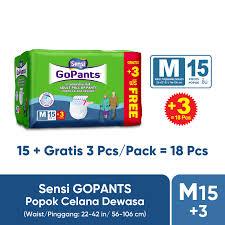 SENSI popok dewasa GOPANTS M15+3, L12+2, XL9+2
