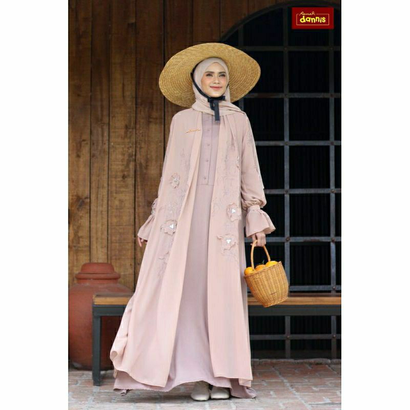 abaya / gamis dannis terbaru D queen warna nude