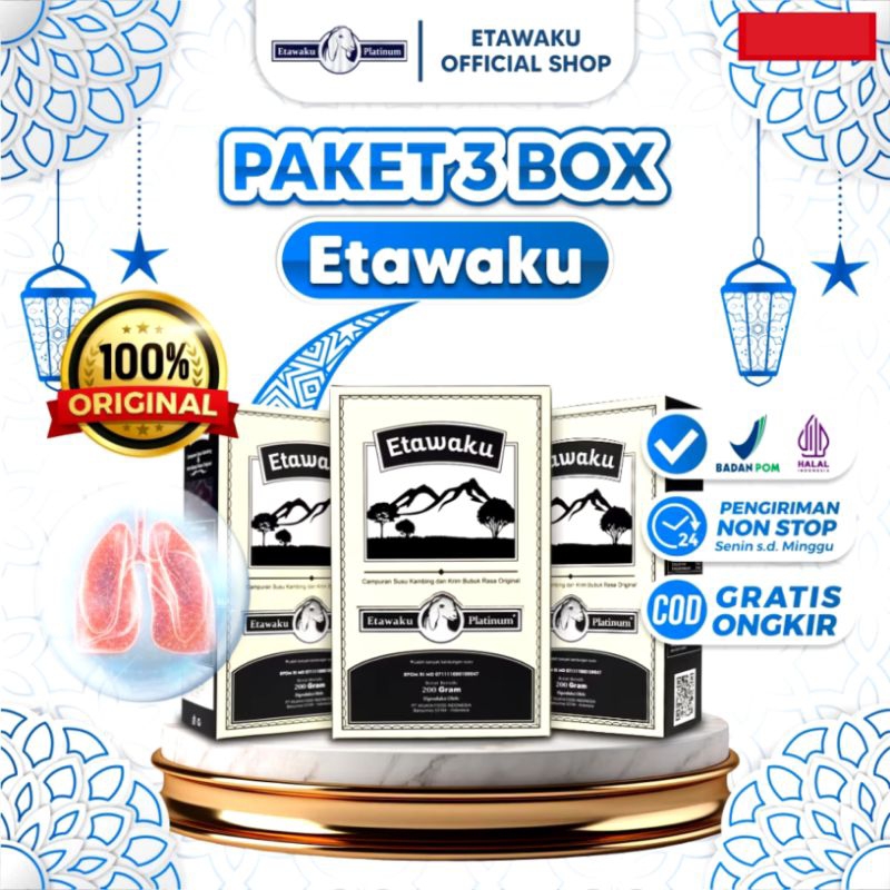 

Paket 3 Box Etawaku Platinum Susu Kambing Bubuk / Tinggi Kalsium dan Nutrisi / Etawa