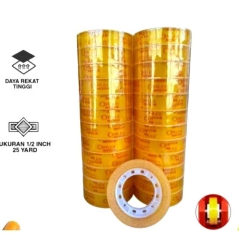 

ISOLASI KECIL / LAKBAN BENING 1/2 INCI X 25 YARD TAPE SELOTIP SOLASI LEM KUAT LAKBAN HARGA SATUAN