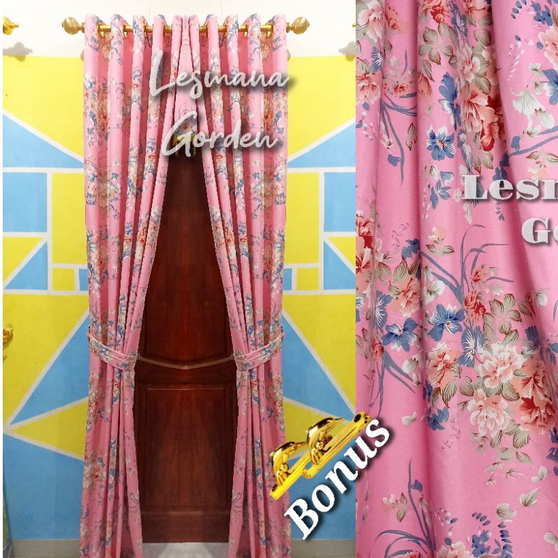 Gorden Pintu Jendela Minimalis Motif Bunga Sakura Katun Micro