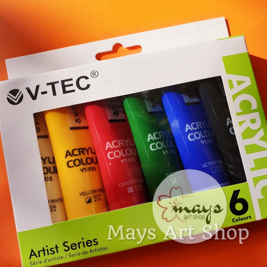 

ART W5T9 Cat Akrilik Set Lukis VTec Isi 6 Warna Dasar x 3 ml Vtec Acrylic Paint Color 6x3 ml Colour 6x3ml Anak Profesional