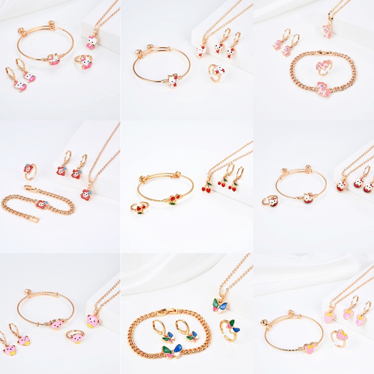 KODE R24D HYL JEWELRY 5pcs Kalung Titanium Set Anak Titanium Anti Karat Asli Perak Set AntingAnting 