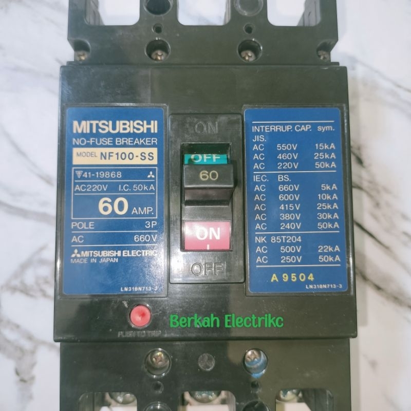 MCCB MITSUBISHI MODEL NF 100-SS 60A