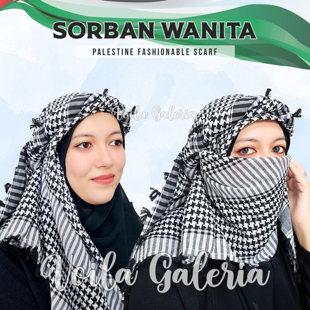 Sorban Wanita Motif Palestina - Surban Rumbai Perempuan